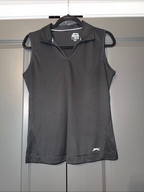 Slazenger Black Sleeveless Zip Polo Tank